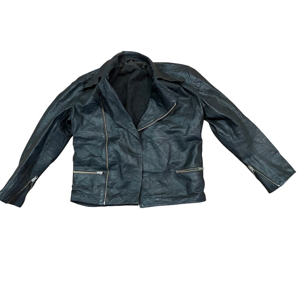 Vtg 90s Padded‎ Elbow Leather Motorcycle Jacket Biker Asymmetrical Tall Sz 94 L